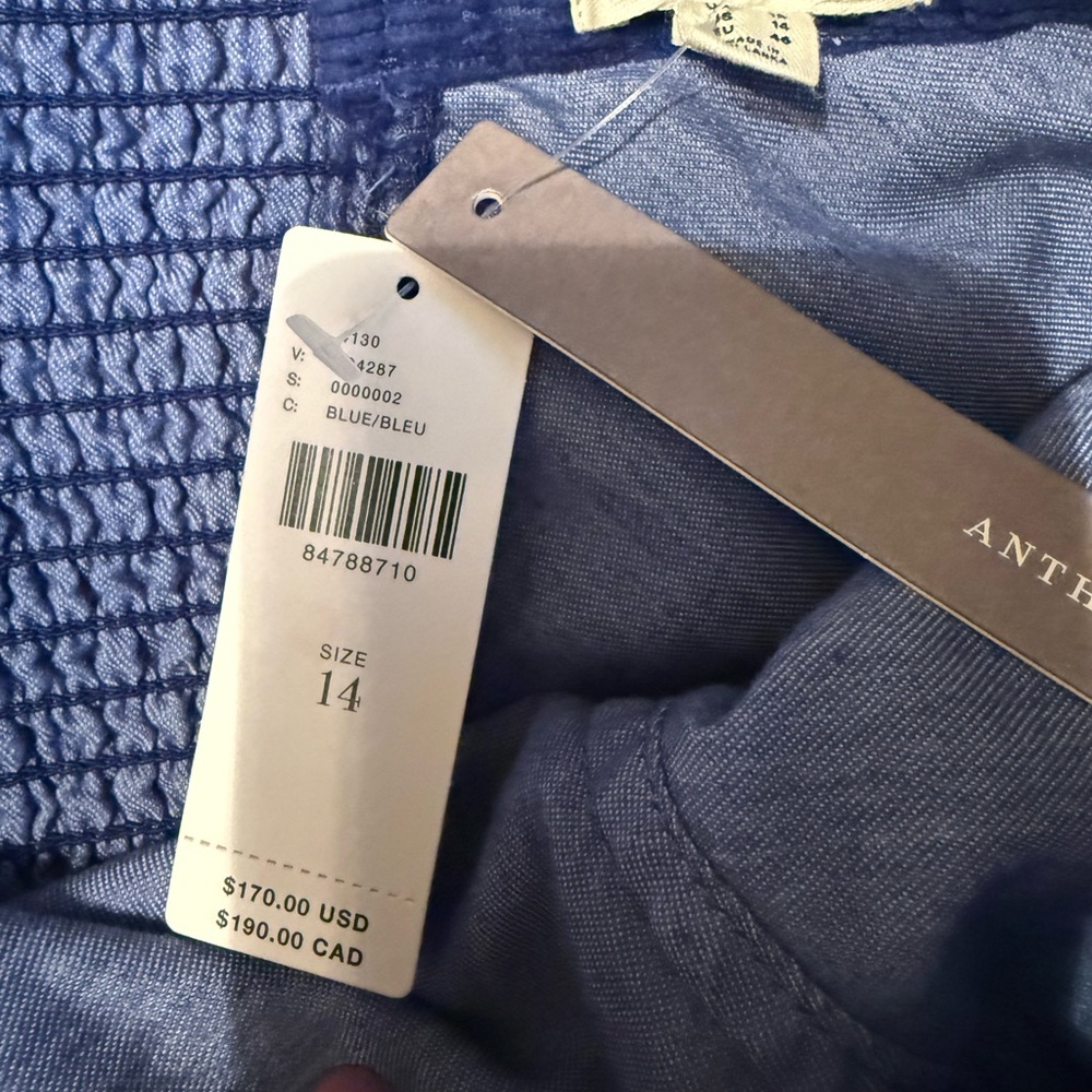 NWT Anthropologie Pilcro Strapless Corduroy Slim Midi Dress Blue - Picture 3 of 14
